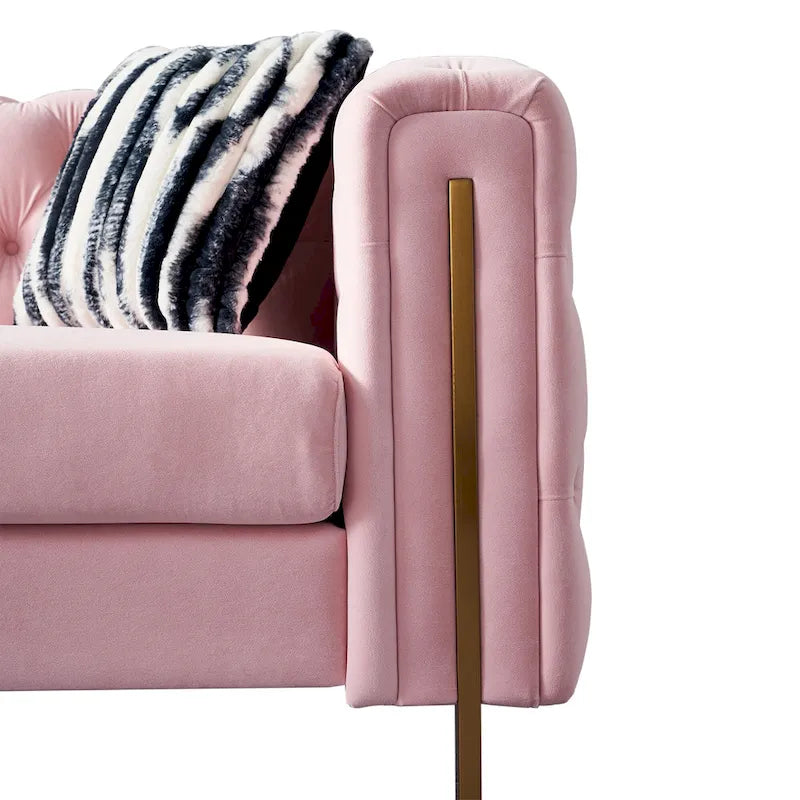 Canapé Chesterfield capitonné en velours avec pieds en métal doré