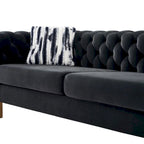 Canapé Chesterfield capitonné en velours avec pieds en métal doré