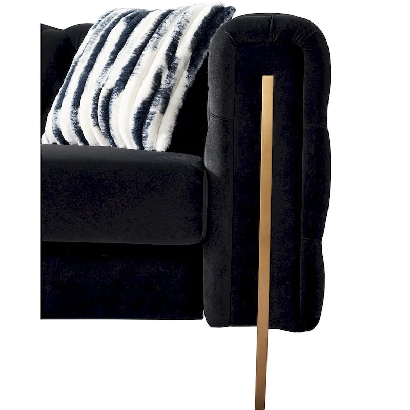 Canapé Chesterfield capitonné en velours avec pieds en métal doré