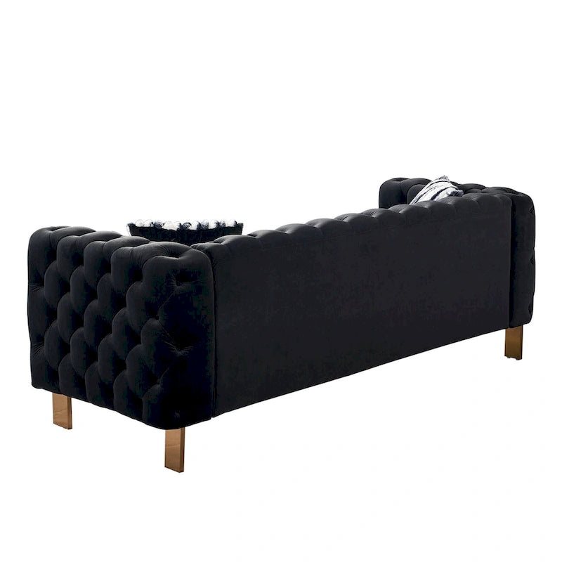 Canapé Chesterfield capitonné en velours avec pieds en métal doré