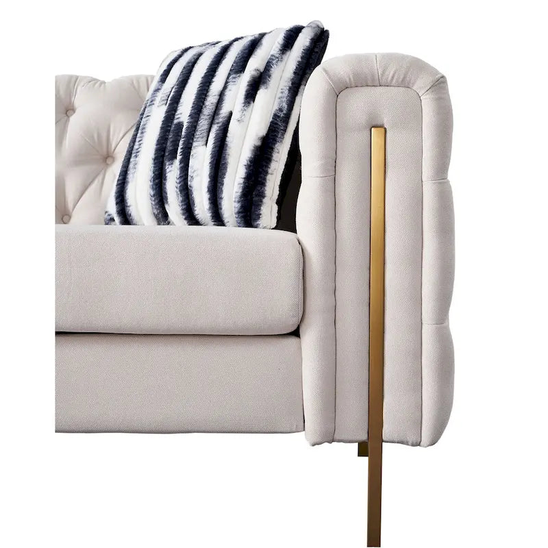Canapé Chesterfield capitonné en velours avec pieds en métal doré