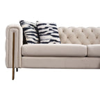 Canapé Chesterfield capitonné en velours avec pieds en métal doré