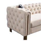 Canapé Chesterfield capitonné en velours avec pieds en métal doré