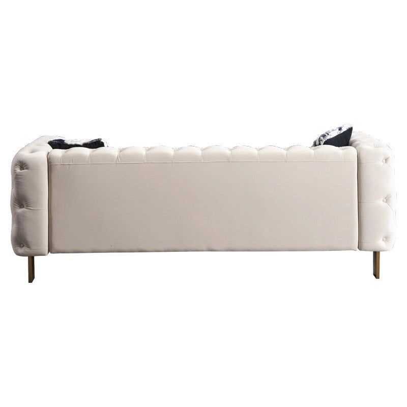 Canapé Chesterfield capitonné en velours avec pieds en métal doré