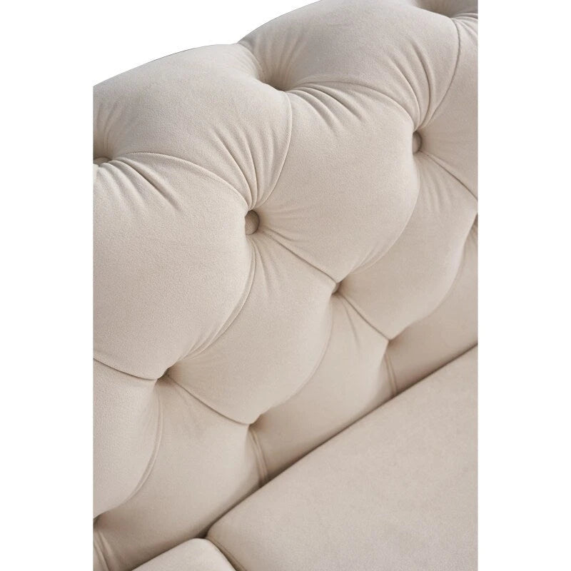 Canapé Chesterfield capitonné en velours avec pieds en métal doré