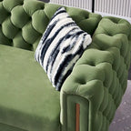 Canapé Chesterfield capitonné en velours avec pieds en métal doré