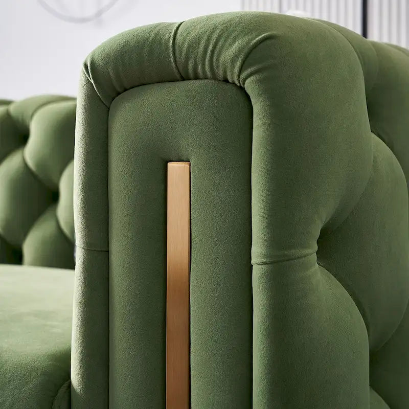 Canapé Chesterfield capitonné en velours avec pieds en métal doré