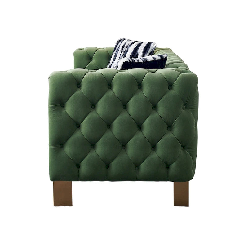 Canapé Chesterfield capitonné en velours avec pieds en métal doré