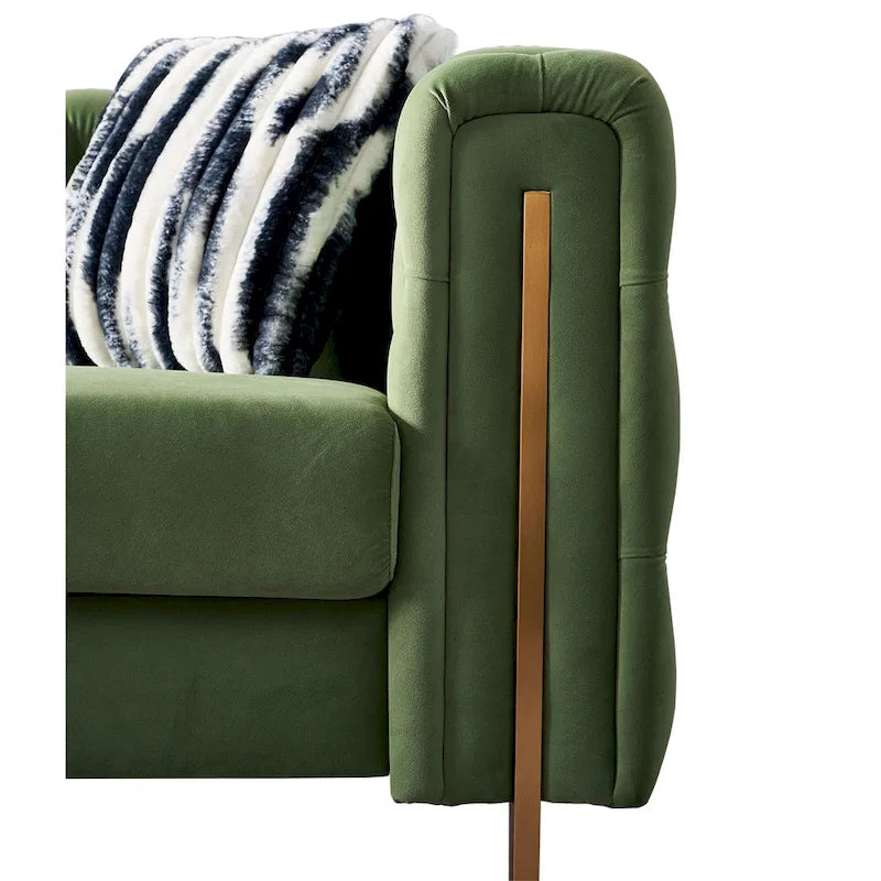 Canapé Chesterfield capitonné en velours avec pieds en métal doré