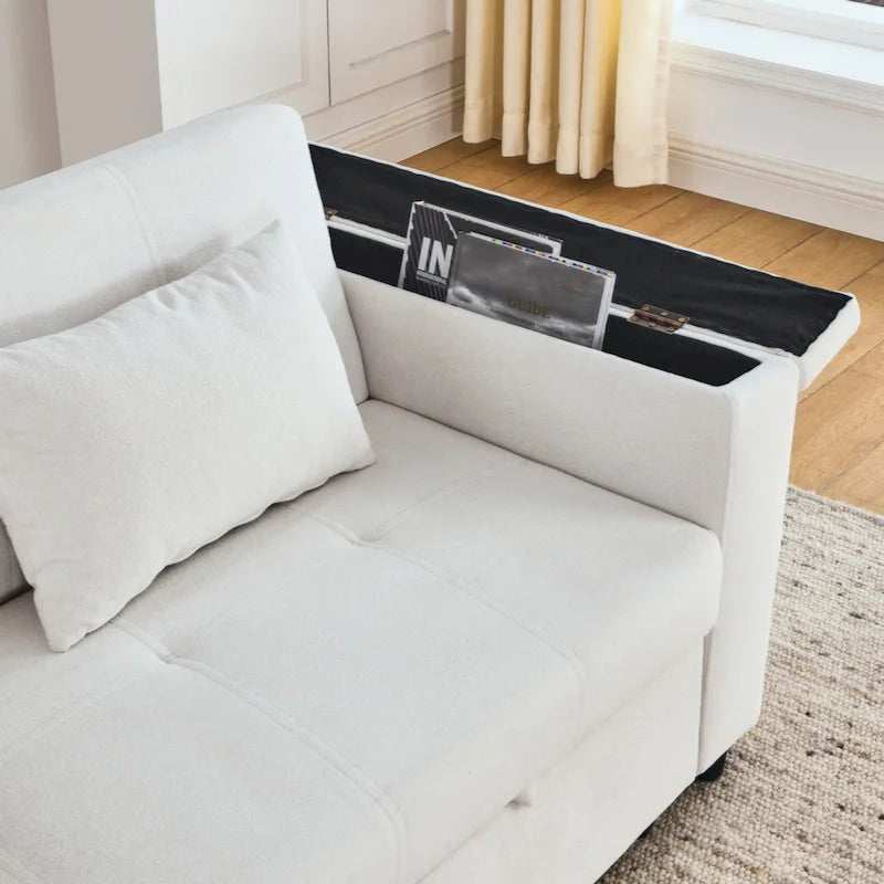 Canapé-lit gigogne en chenille avec accoudoirs de rangement, port USB, multicolore