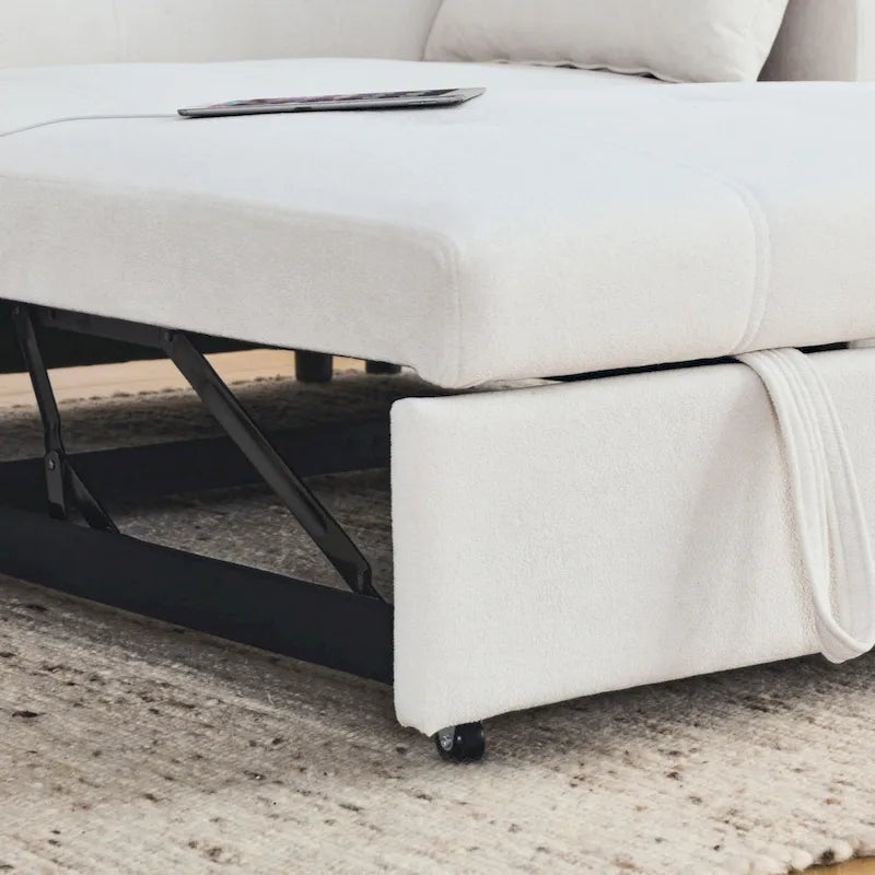Canapé-lit gigogne en chenille avec accoudoirs de rangement, port USB, multicolore