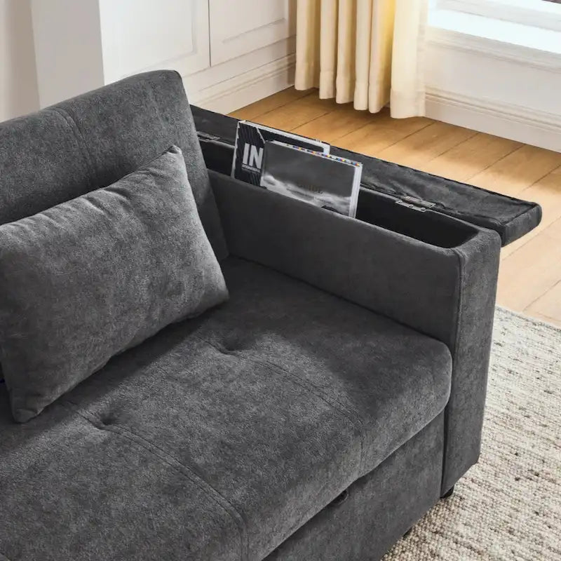 Canapé-lit gigogne en chenille avec accoudoirs de rangement, port USB, multicolore