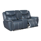 Causeuse inclinable en similicuir bleu marine avec console de rangement et porte-gobelets