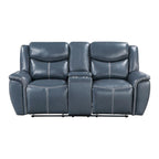 Causeuse inclinable en similicuir bleu marine avec console de rangement et porte-gobelets
