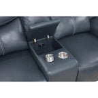 Causeuse inclinable en similicuir bleu marine avec console de rangement et porte-gobelets