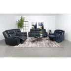 Causeuse inclinable en similicuir bleu marine avec console de rangement et porte-gobelets