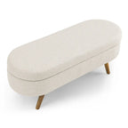 Banc de rangement ovale en lin avec pieds en bois d'hévéa Gris Blanc Beige
