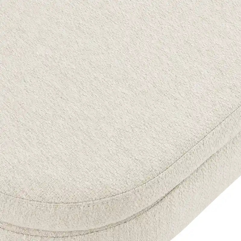 Banc de rangement ovale en lin avec pieds en bois d'hévéa Gris Blanc Beige