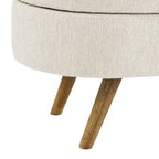 Banc de rangement ovale en lin avec pieds en bois d'hévéa Gris Blanc Beige