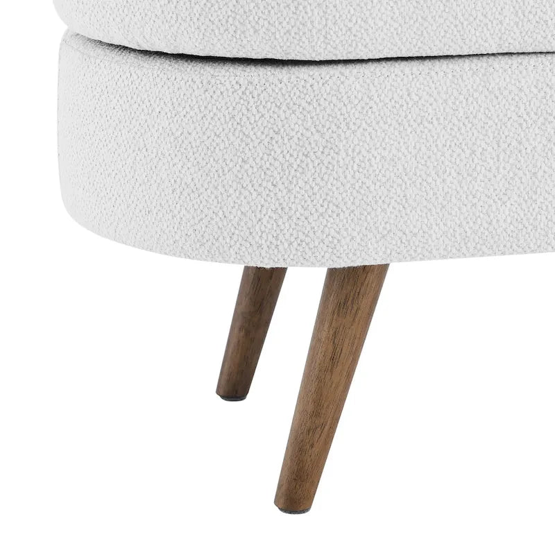 Banc de rangement ovale en lin avec pieds en bois d'hévéa Gris Blanc Beige