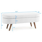 Banc de rangement ovale en lin avec pieds en bois d'hévéa Gris Blanc Beige