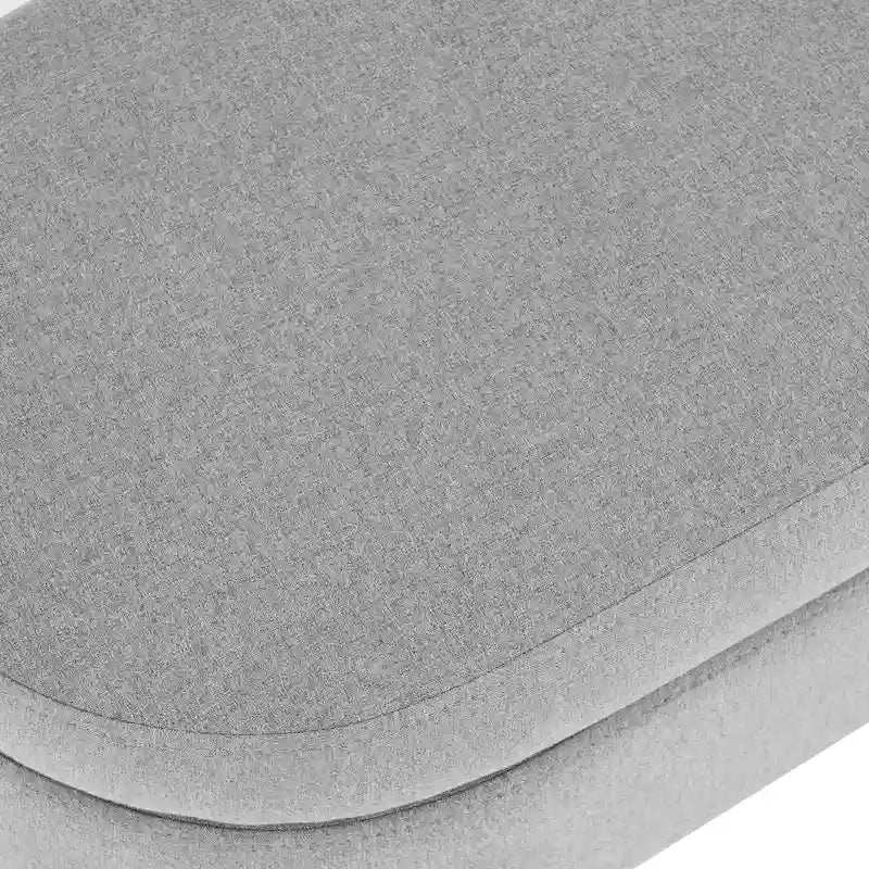 Banc de rangement ovale en lin avec pieds en bois d'hévéa Gris Blanc Beige