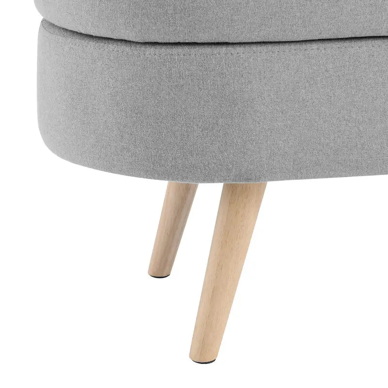 Banc de rangement ovale en lin avec pieds en bois d'hévéa Gris Blanc Beige