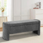 Banc de rangement capitonné en tissu chenille avec compartiment caché à couvercle relevable gris