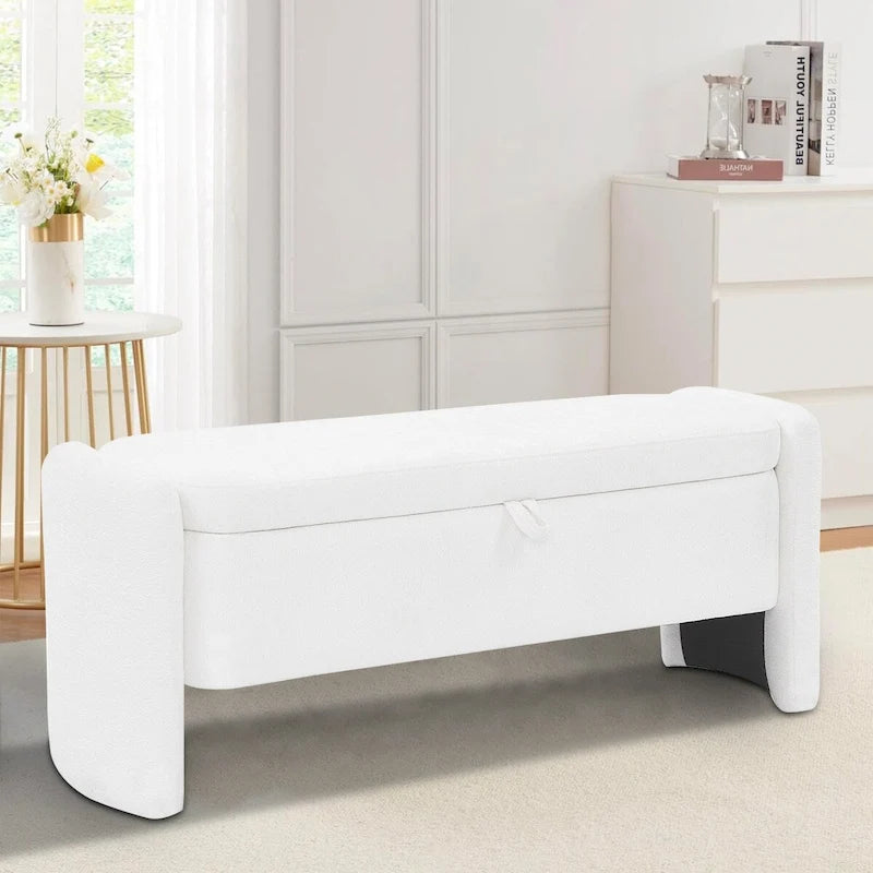 Banc de rangement capitonné en tissu chenille avec compartiment caché à couvercle relevable gris