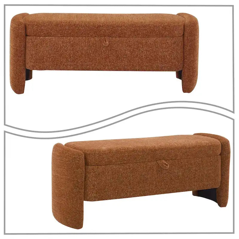 Banc de rangement capitonné en tissu chenille avec compartiment caché à couvercle relevable gris