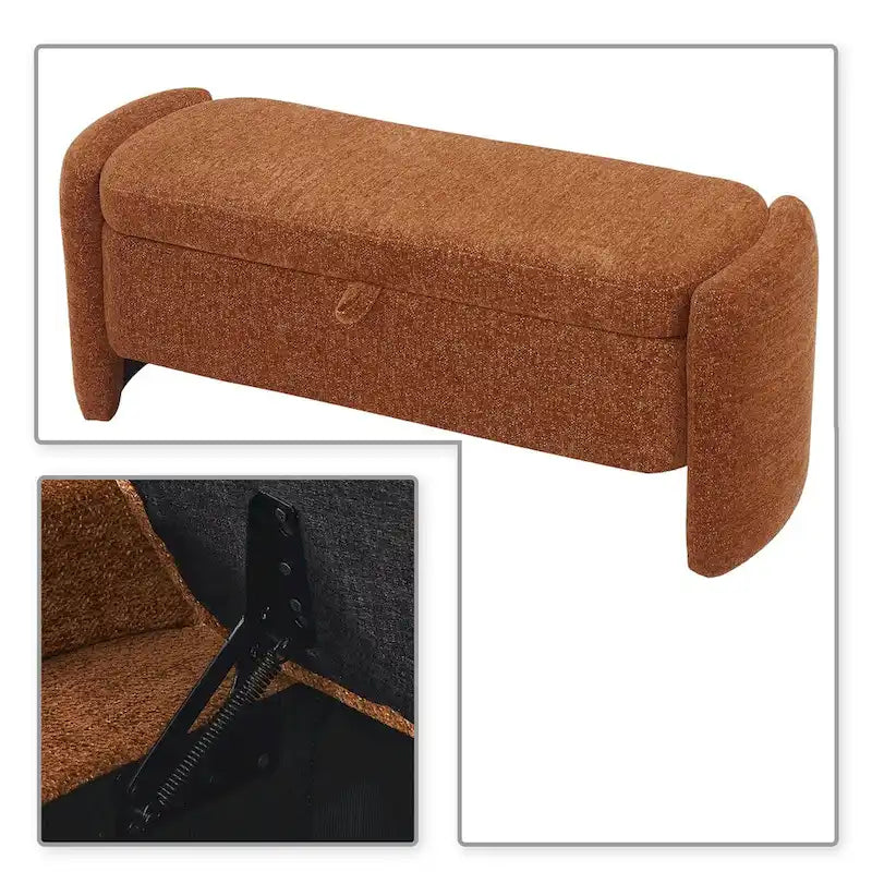 Banc de rangement capitonné en tissu chenille avec compartiment caché à couvercle relevable gris