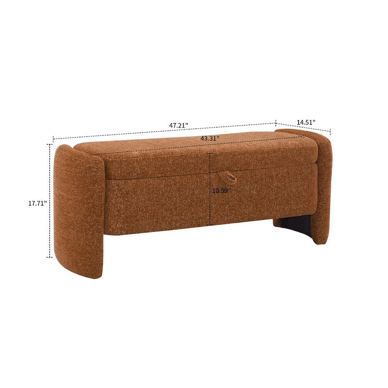 Banc de rangement capitonné en tissu chenille avec compartiment caché à couvercle relevable gris