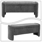 Banc de rangement capitonné en tissu chenille avec compartiment caché à couvercle relevable gris