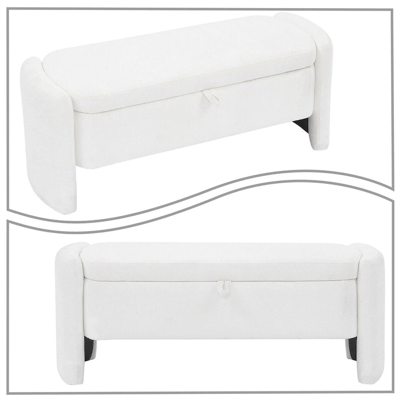 Banc de rangement capitonné en tissu chenille avec compartiment caché à couvercle relevable gris