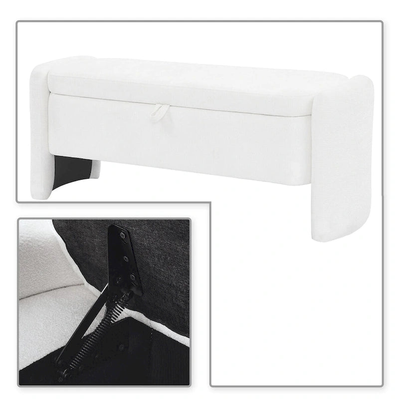 Banc de rangement capitonné en tissu chenille avec compartiment caché à couvercle relevable gris
