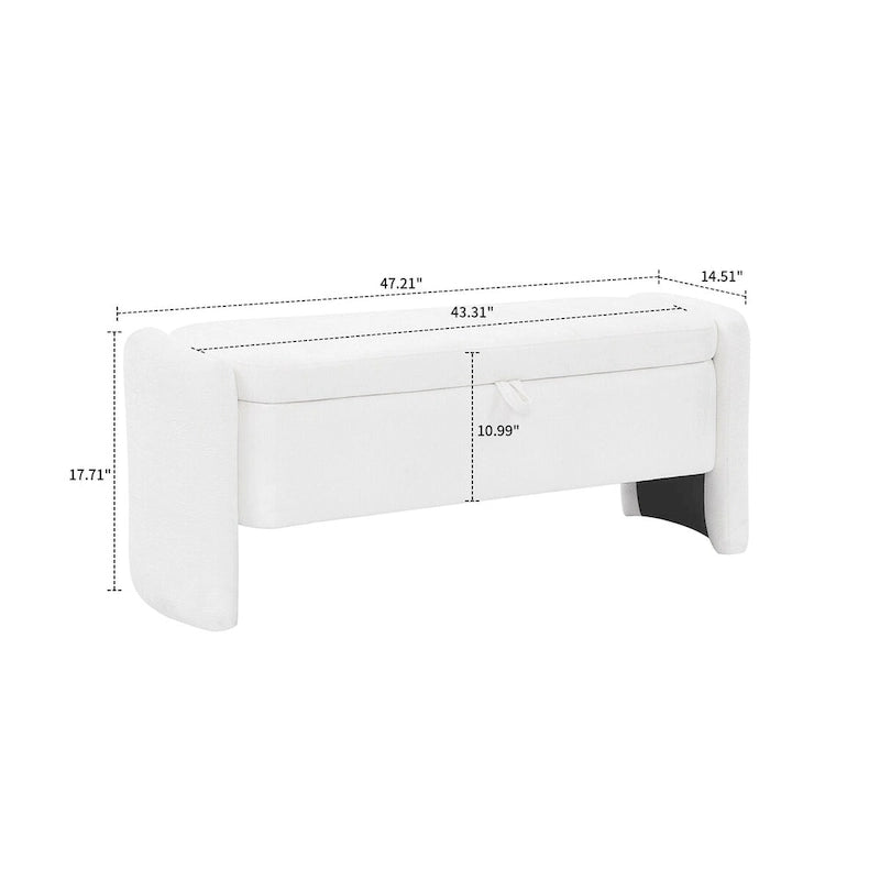 Banc de rangement capitonné en tissu chenille avec compartiment caché à couvercle relevable gris