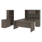 Bureau de Direction en U 66" avec Huche Fini Gris Écorce