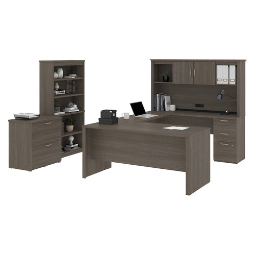 Bureau de Direction en U 66" avec Huche Fini Gris Écorce