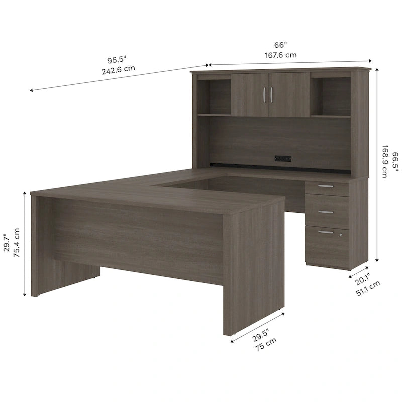 Bureau de Direction en U 66" avec Huche Fini Gris Écorce