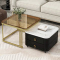 Table d'appoint carrée moderne avec roulettes et tiroir, Noir / Blanc Or