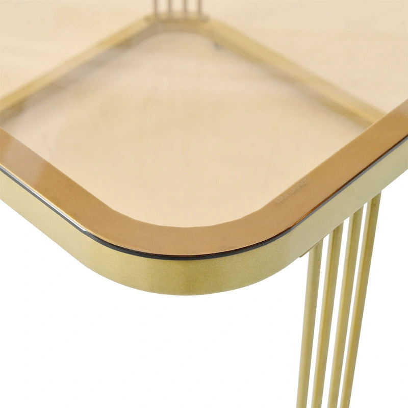 Table d'appoint carrée moderne avec roulettes et tiroir, Noir / Blanc Or