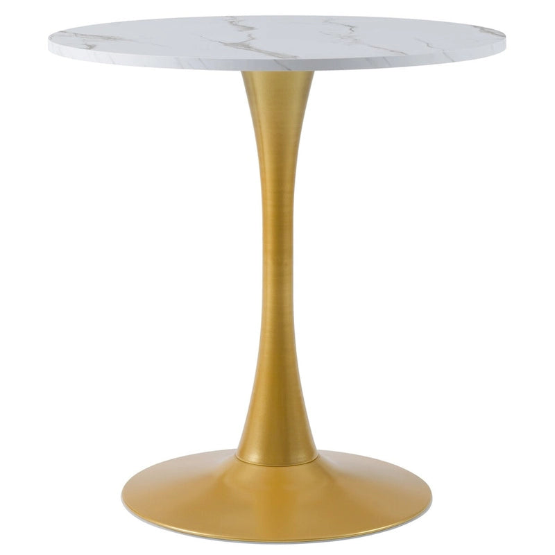 Table de bistrot ronde en marbre blanc avec pied doré