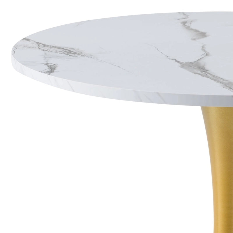Table de bistrot ronde en marbre blanc avec pied doré