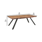 Table à manger en bois d'acacia massif avec bords naturels et pieds en métal noir, marron