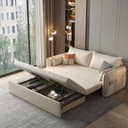 Canapé-lit pliable beige avec poches de rangement latérales en mousse haute densité