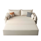 Canapé-lit pliable beige avec poches de rangement latérales en mousse haute densité