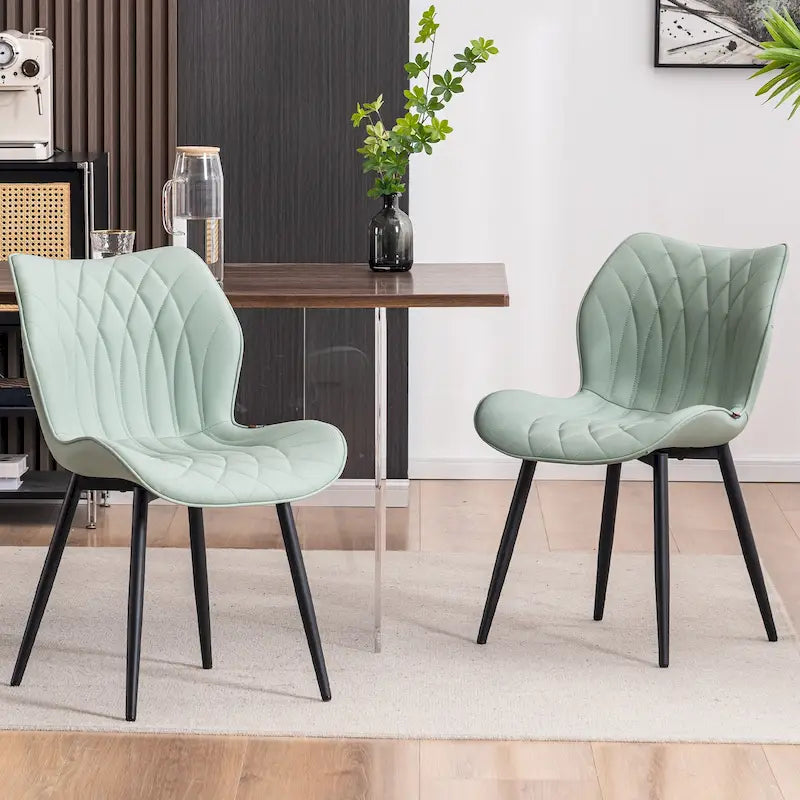 Chaise de salle à manger moderne en cuir sans accoudoirs, rembourrage en mousse, pieds en métal