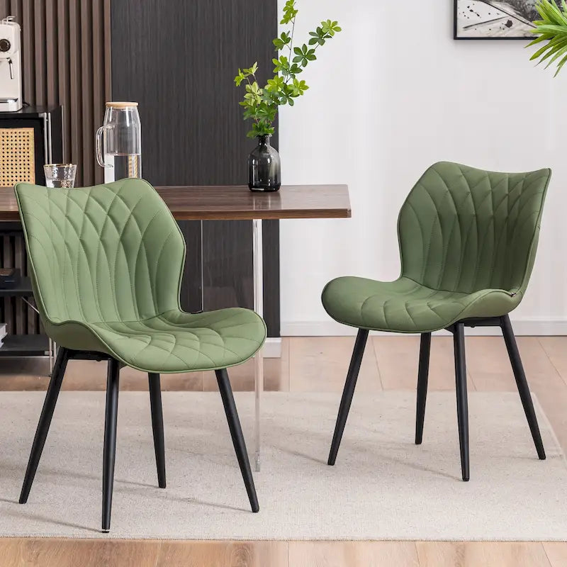 Chaise de salle à manger moderne en cuir sans accoudoirs, rembourrage en mousse, pieds en métal