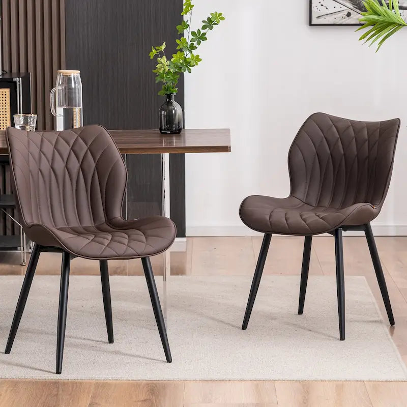 Chaise de salle à manger moderne en cuir sans accoudoirs, rembourrage en mousse, pieds en métal