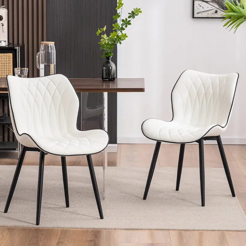 Chaise de salle à manger moderne en cuir sans accoudoirs, rembourrage en mousse, pieds en métal